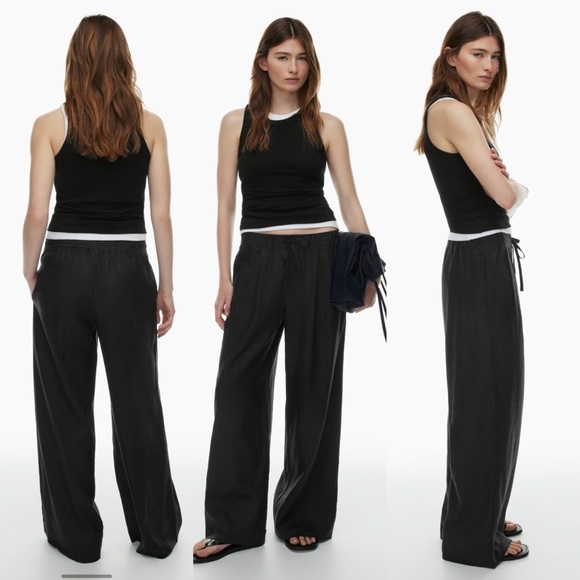 NWT Aritzia Wilfred Globe Linen Pant Relaxed wide-leg mid-rise pants Black Small - Picture 1 of 14